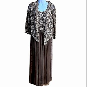 Candalite classy tulle Medium dress brown Sequins lace high low jacket wedding